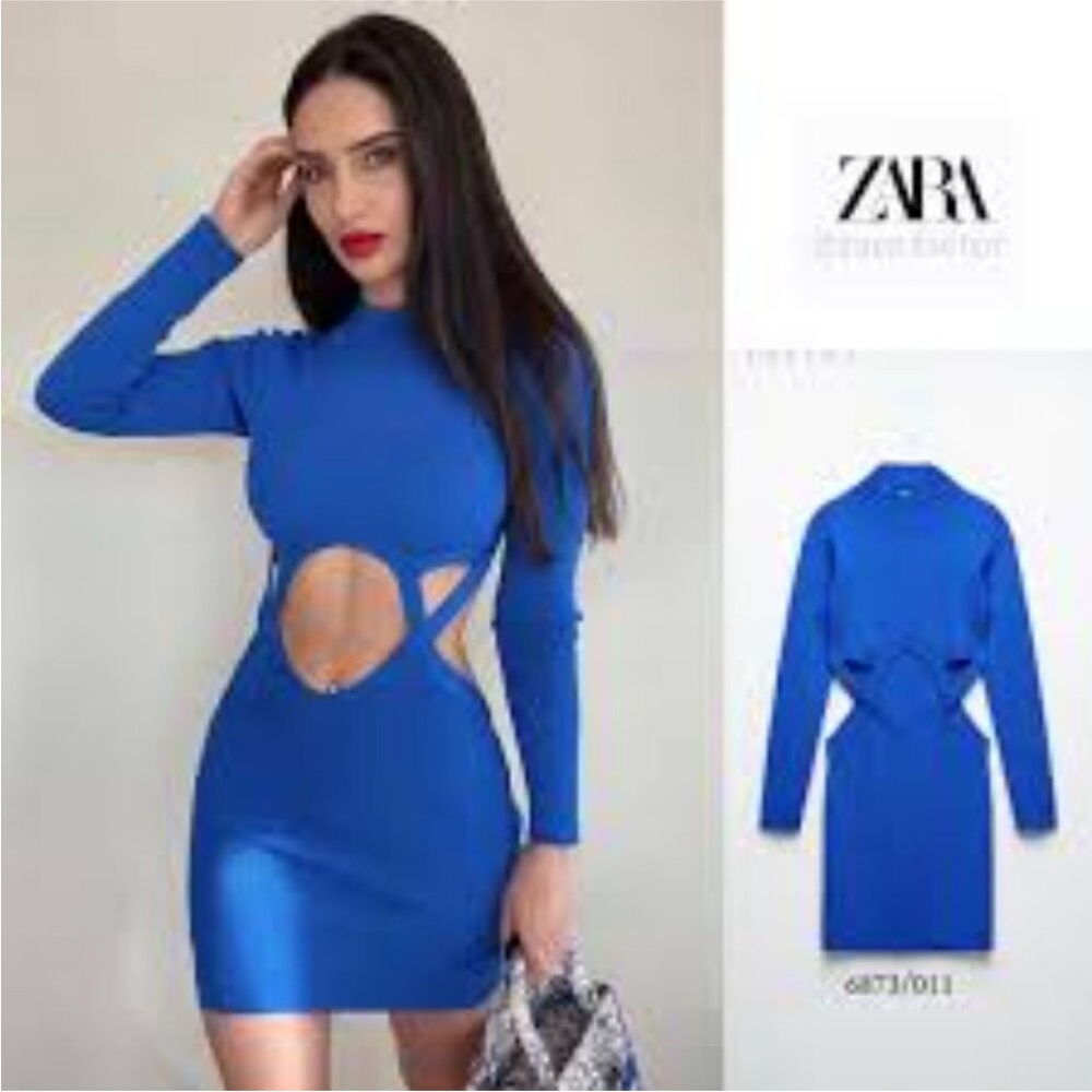 Zara Women's Blue Cut-Out Dress